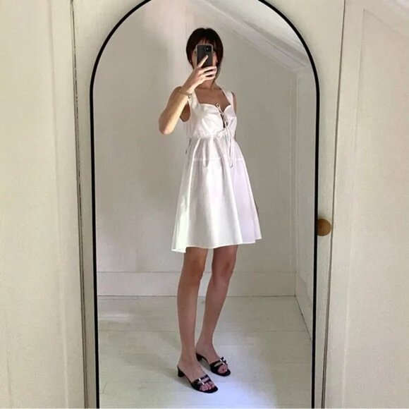 Mew MATTHEW BRUCH Apron Tie Mini Dress in White Poplin...